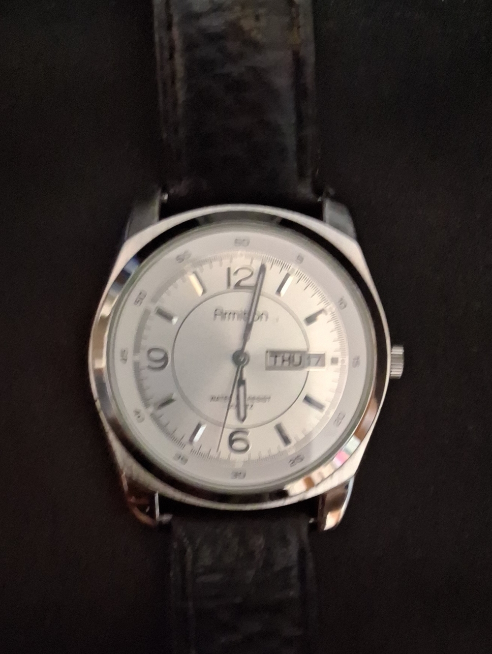 Armitron Silver Dial Watch with Black Leather Strap